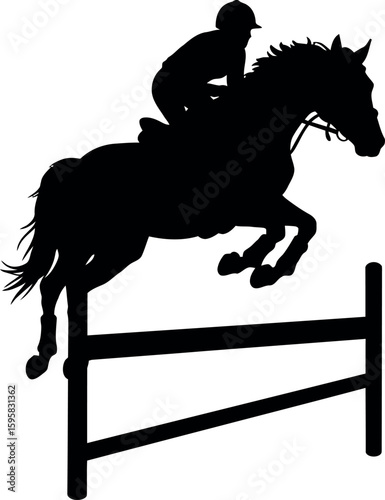 Equestrian jumper silhouette horse and rider over obstacle