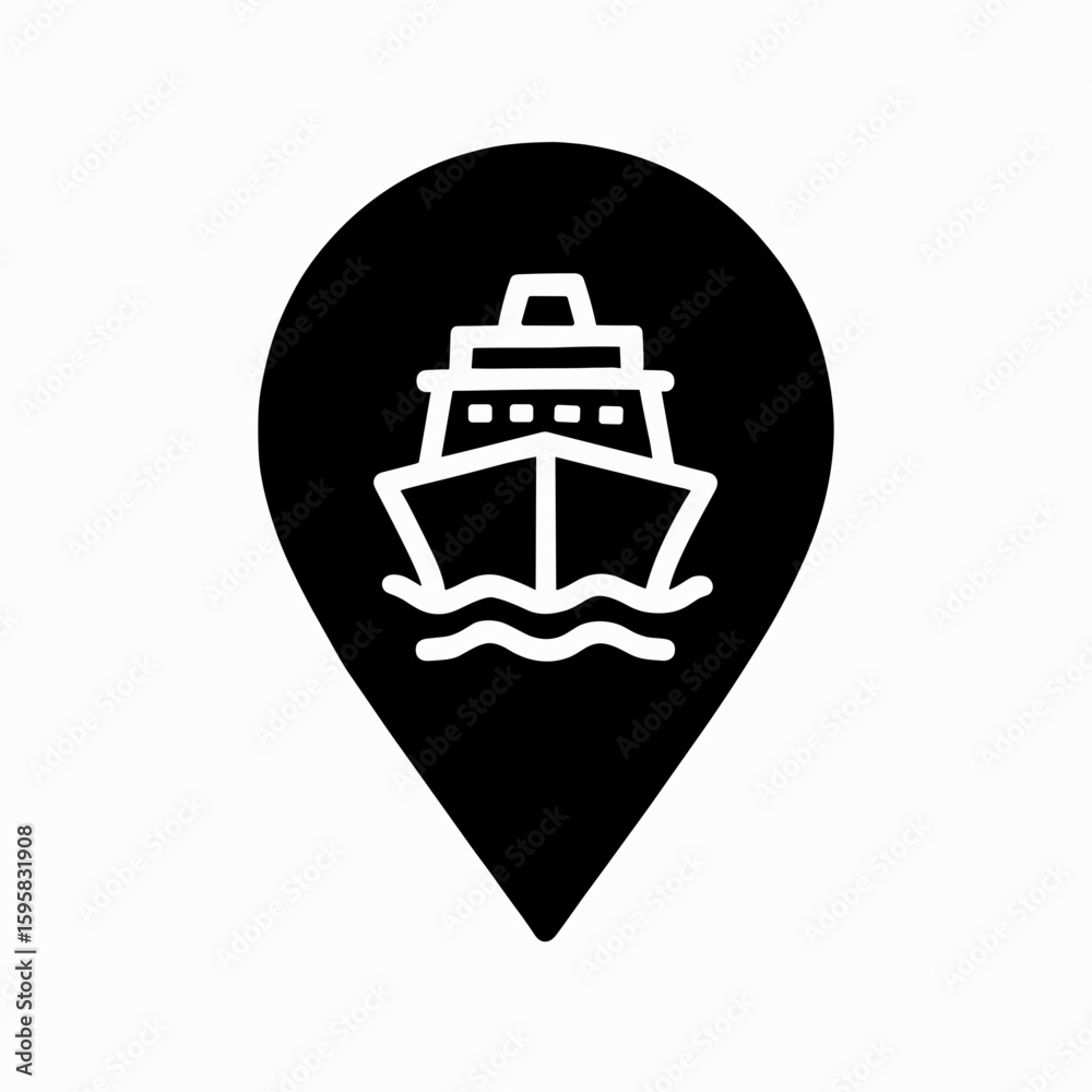 Obraz premium Cruise ship location pin icon (filled) – ocean travel marker for tourists