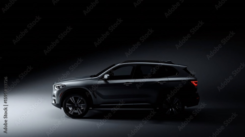 Fototapeta premium Smooth gradient transition with contrasting chiaroscuro lighting. SUV rendered with strong contrasts, deep shadows, and seamless color blending