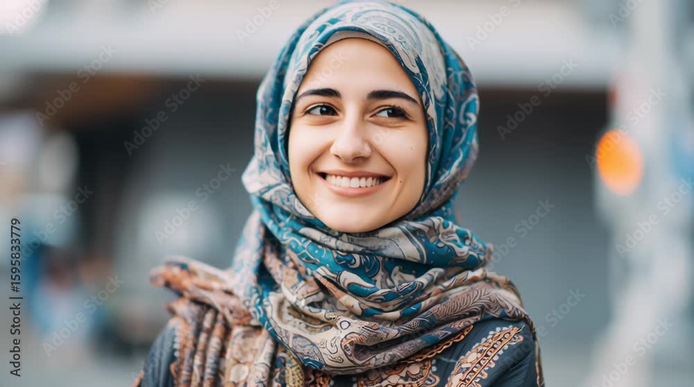 Stylish Muslim Woman with Hijab in Cityscape