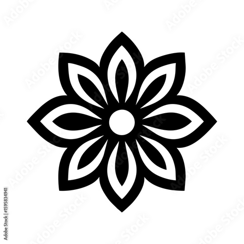 Featured White Geometric Flower Icon – Eight-Petal Hollow Emblem for Branding, Spiritual, and Display Use, High-impact geometric flower emblem designed for Adobe Stock display prominence.