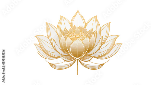 Elegant golden lotus flower with detailed linework symbolizing purity and enlightenment, perfect for wellness and spa branding.