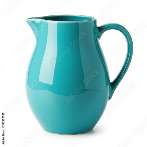 Turquoise ceramic pitcher isolated on white background for serving drinks, decoration.
