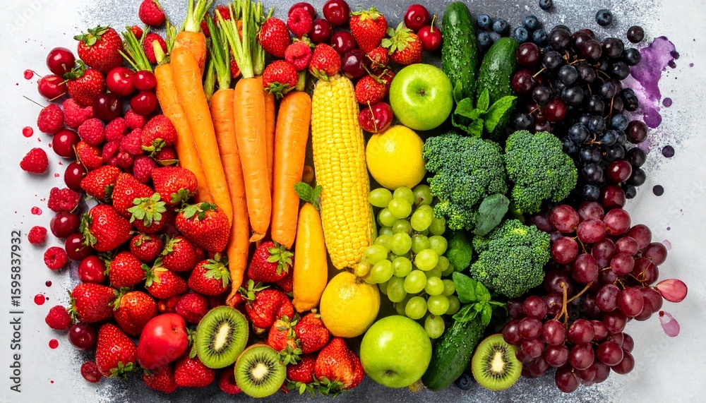 fresh fruits and vegetables in the background