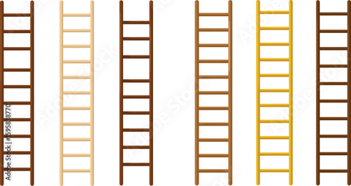 Various wooden ladders, different colors and styles, construction tools, climbing equipment, home improvement, DIY project, isolated objects, vertical alignment, craft material, sturdy steps