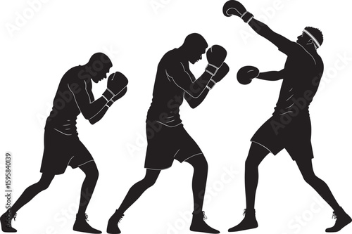 Boxing Silhouette Vector , Fighter in Action Pose for Sports Art, Logo, and T-Shirt Design