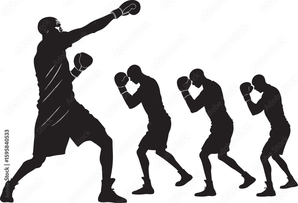 Fototapeta premium Boxing Silhouette Vector , Fighter in Action Pose for Sports Art, Logo, and T-Shirt Design
