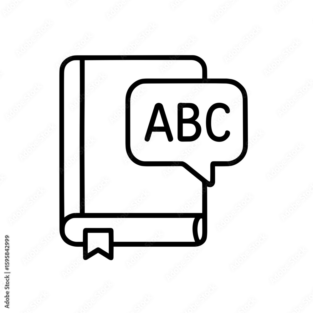 Fototapeta premium Language guidebook with ABC speech bubble (outline) – language learning symbol