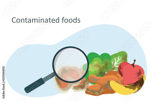 Contaminated foods concept. food poisoning ,food safety and biotechnology research concept.  Poor quality control food has bacteria and virus 