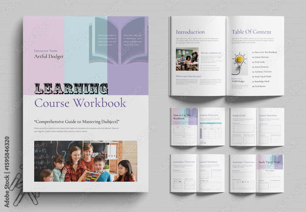Clean Learning Workbook Design for Education Stock Template | Adobe Stock