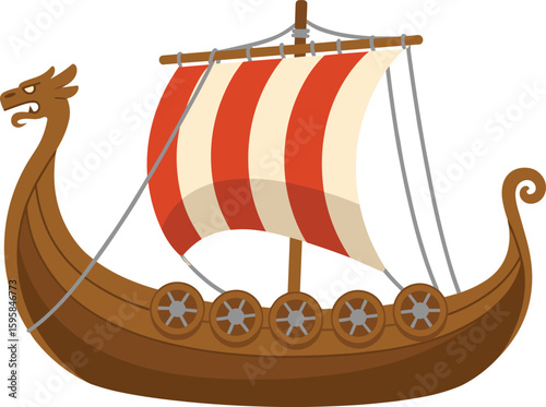 Viking ship illustration, ancient wooden boat, historical sea vessel, Norse longship design, traditional warrior boat, medieval sailing ship, cartoon Viking boat, maritime adventure graphic