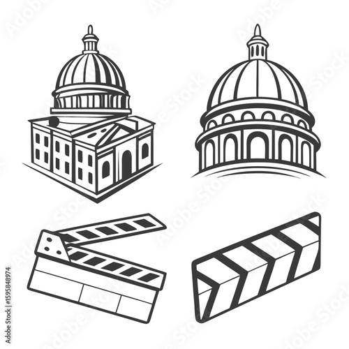 Architectural domes and film clapperboards architecture building