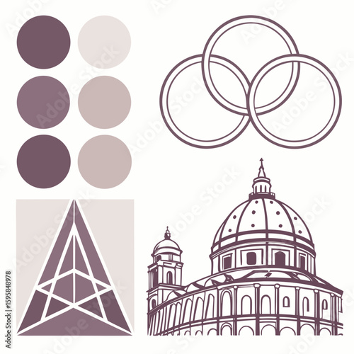 Architectural domes and geometric shapes in muted tones building triangle