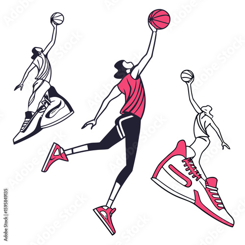 Basketball players jumping for a slam dunk sport