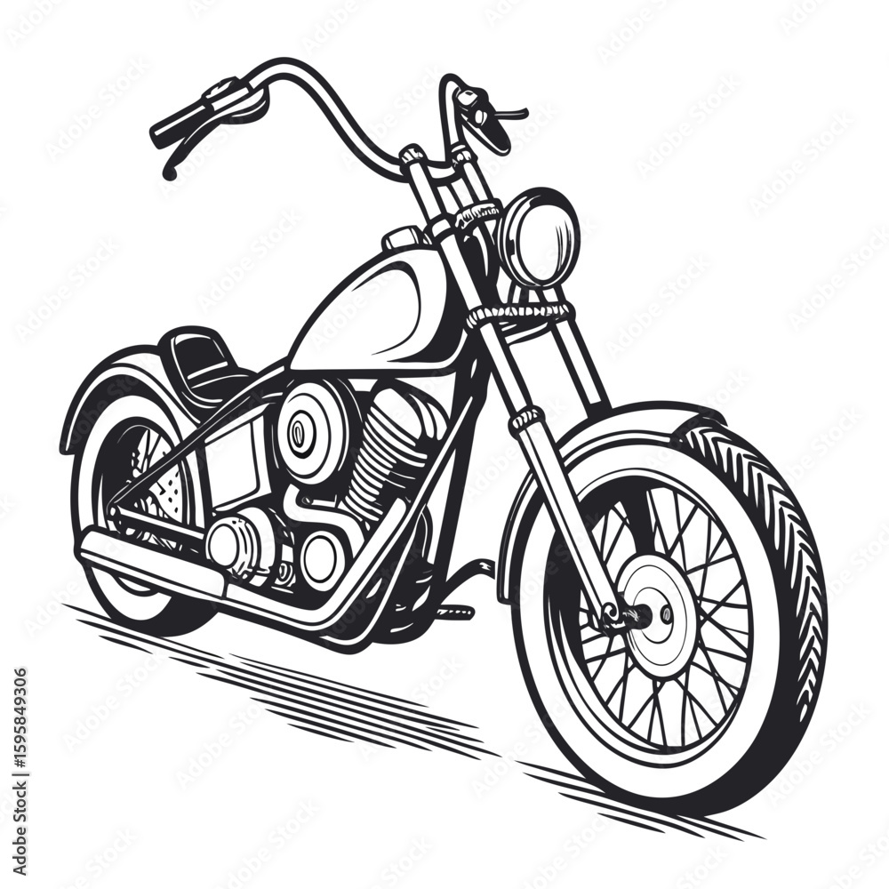 Fototapeta premium Black and white custom motorcycle with high handlebars chopper vintage