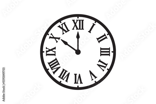 Clock with roman numerals silhouette vector art illustration on white background