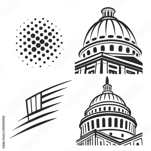 Capitol building and abstract design elements dome columns