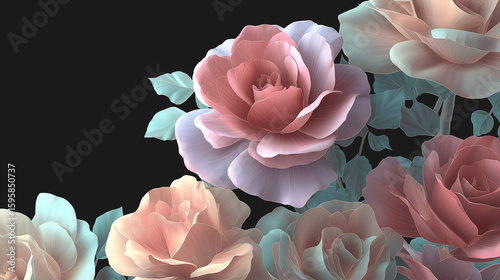 Minimalist of a many rose on a black background clear