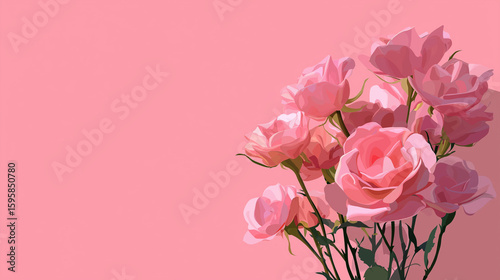 Minimalist of a many rose on a pink background clear