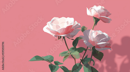 Minimalist of a many rose on a pink background clear