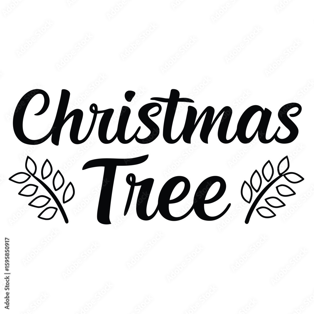 Fototapeta premium Black Christmas Tree Typography White Background Vector Graphic