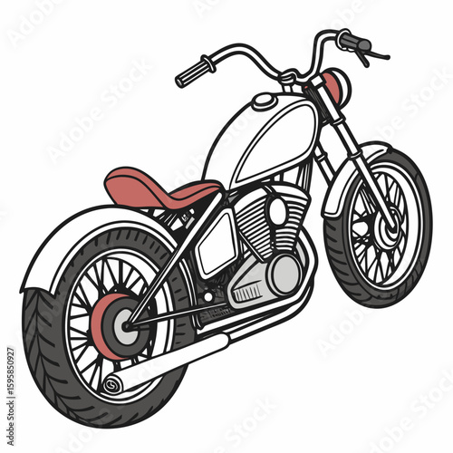 Custom motorcycle with red seat and high handlebars chopper