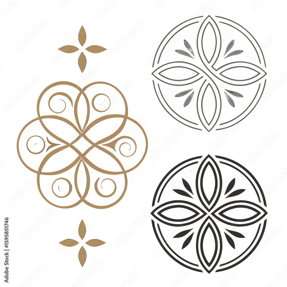 Obraz premium Elegant floral ornaments in gold and grey vector
