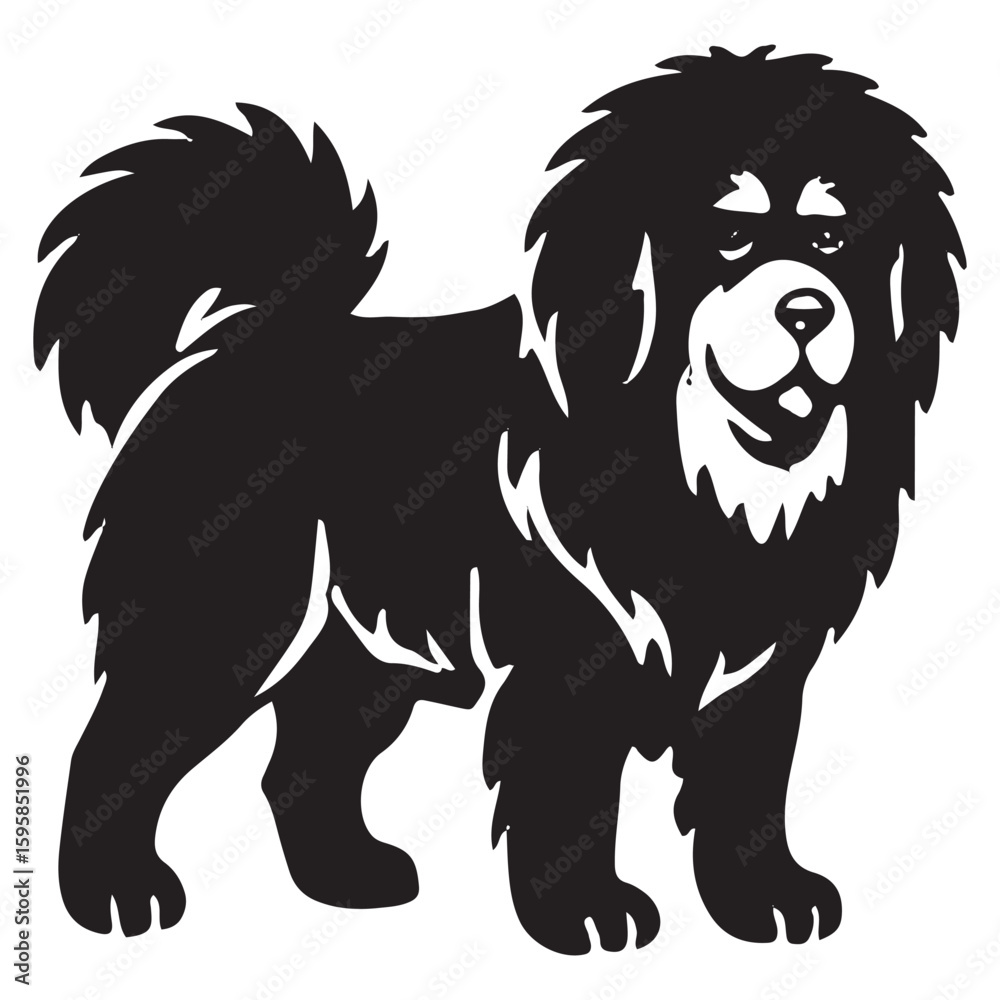 Obraz premium Playful Tibetan Mastiff Standing with Tongue Out Vector Art Design