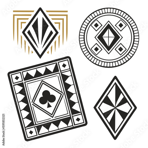Geometric Art Deco Designs with Diamonds and Clubs vector