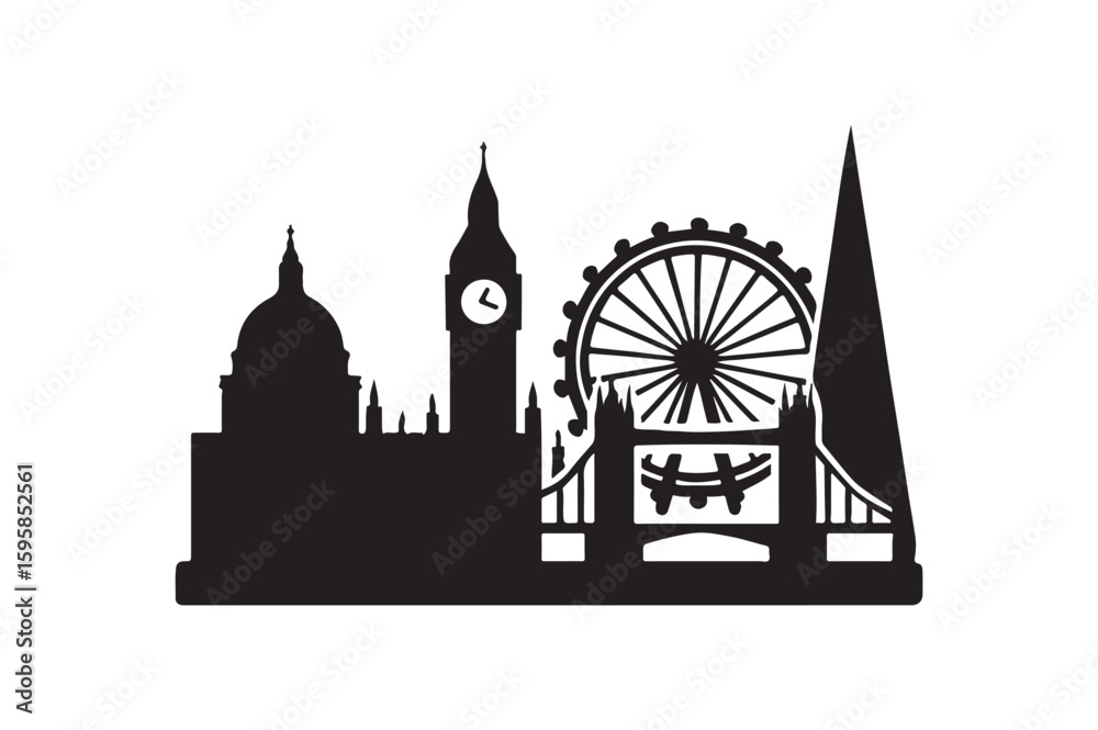 Fototapeta premium London skyline silhouette vector art illustration on white background