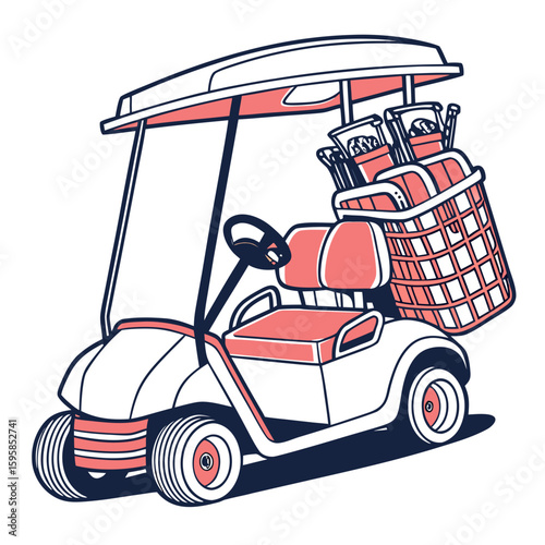 Golf cart with golf clubs and coral accents sports recreation
