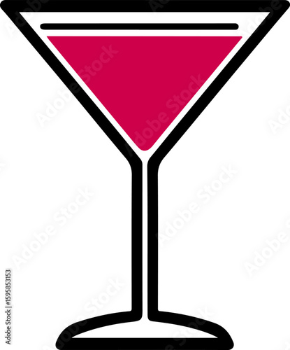 Stylized Cocktail Glass Icon with Red Beverage – Martini Glass Vector Illustration