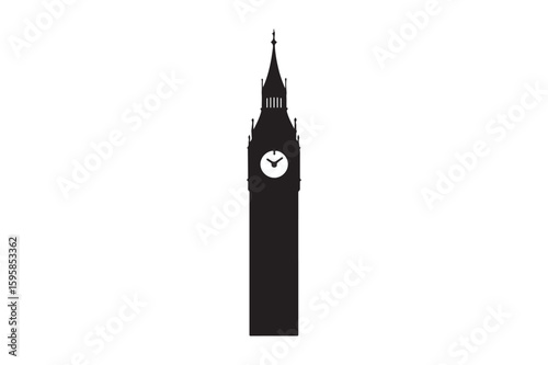 Big Ben tower silhouette vector art illustration on white background