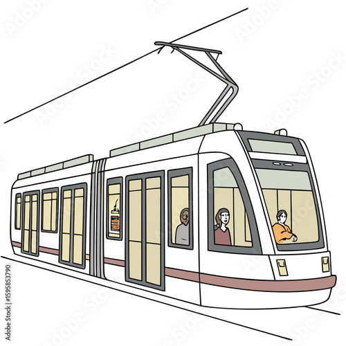 Modern white tram with passengers public transport transportation