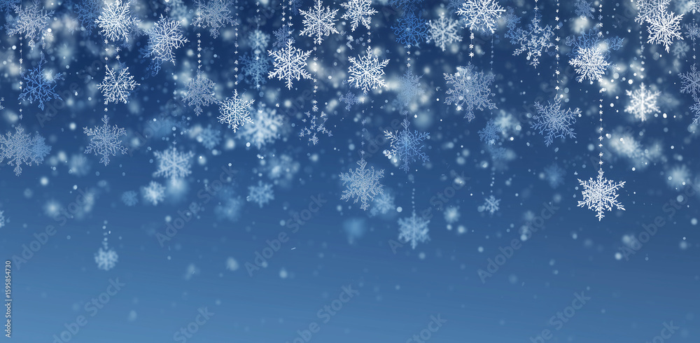 Fototapeta premium Magical Falling Snowflakes Winter Blue Background