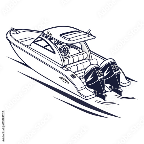 Sleek speed boat with twin engines watercraft marine
