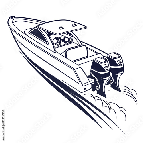 Sleek speed boat with twin engines watercraft marine