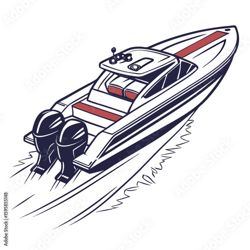 Sleek speed boat with twin engines watercraft nautical