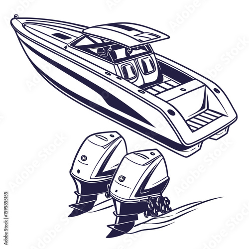 Sleek Speedboat with Twin Outboard Engines marine watercraft
