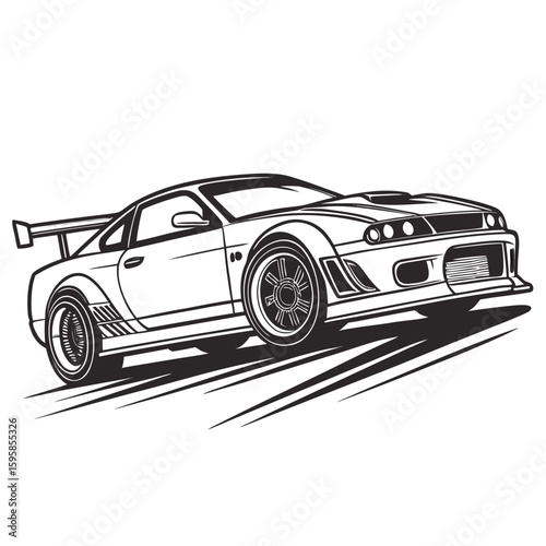Sports car with large spoiler and racing wheels racing car automotive