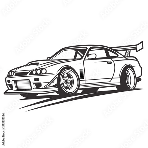 Sportscar with spoiler and racing wheels racing car coupe