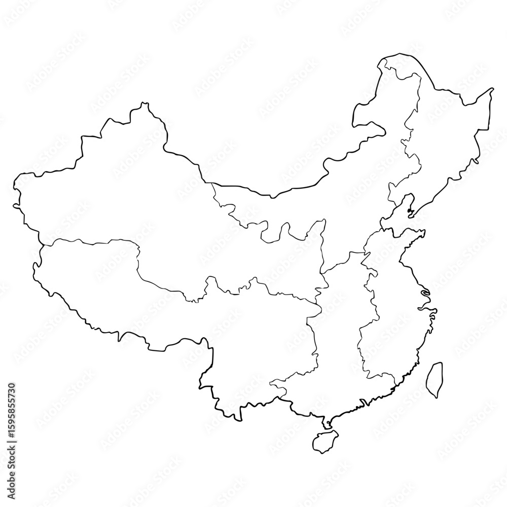 Fototapeta premium China map illustration hand drawn outline vector