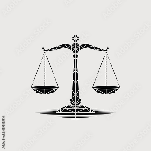 Geometric scales of justice symbol representing law and legal balance in black