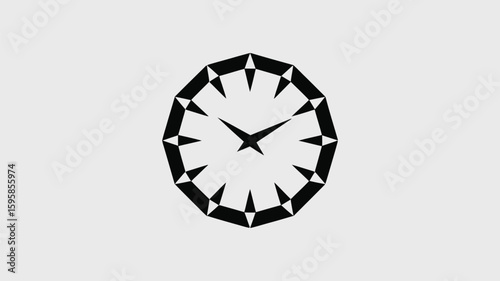 Abstract geometric clock face illustration with polygonal shapes in black and white design