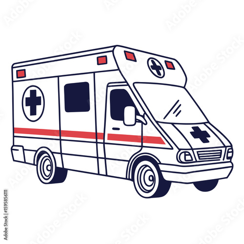 White ambulance van with red stripe and blue cross medical transport