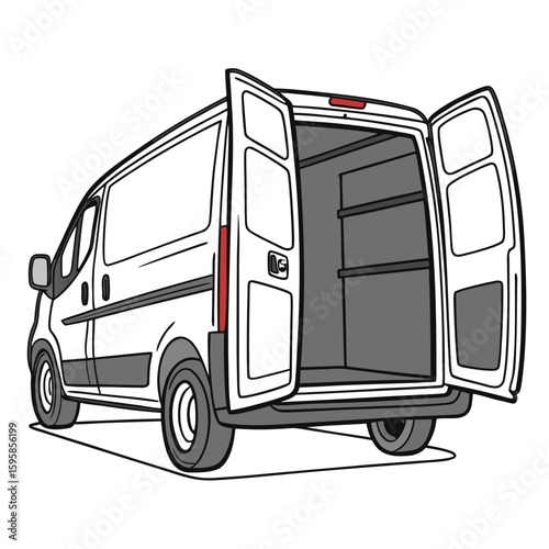 White cargo van with open rear doors delivery vehicle open doors