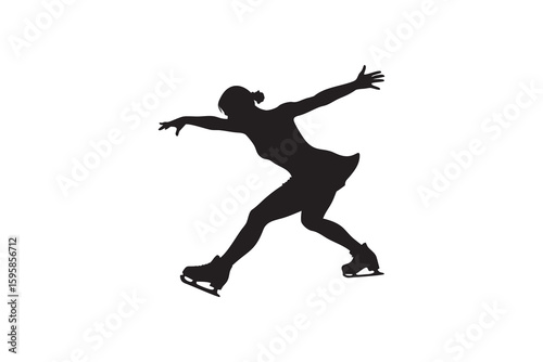 Elegant Figure Skater Silhouette Performing on Ice showcasing grace and athleticism in a dynamic pose against a clean white background perfect for sports and artistic Art & Illustration