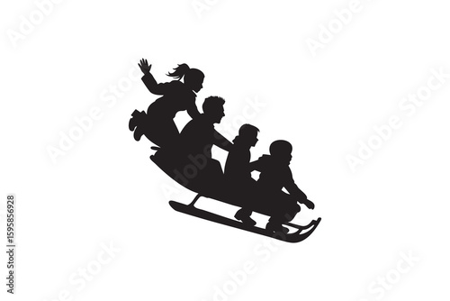 Silhouette of a family having fun sledding down a snowy hill together during the winter season creating a joyful and memorable experience for all involved Art & Illustration