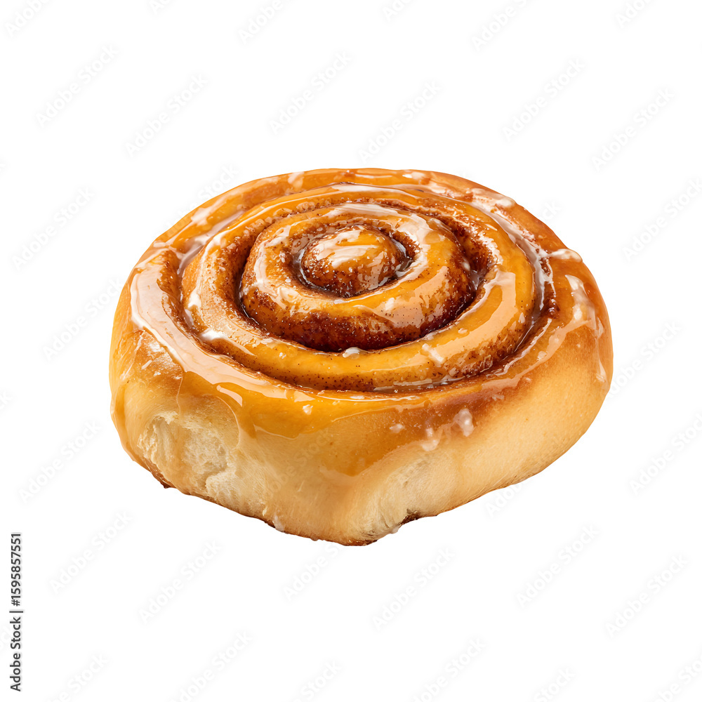 Fototapeta premium Glistening Cinnamon Roll isolated on a dark background for a delicious treat