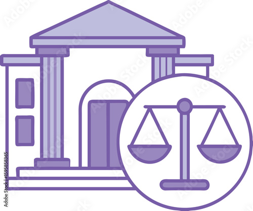 Court Building Color Icon. Vector Icon of Government Office and Scales of Justice. Legal Service. Architecture Concept